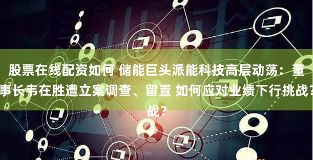 股票在线配资如何 储能巨头派能科技高层动荡：董事长韦在胜遭立案调查、留置 如何应对业绩下行挑战？